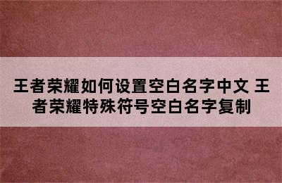 王者荣耀如何设置空白名字中文 王者荣耀特殊符号空白名字复制